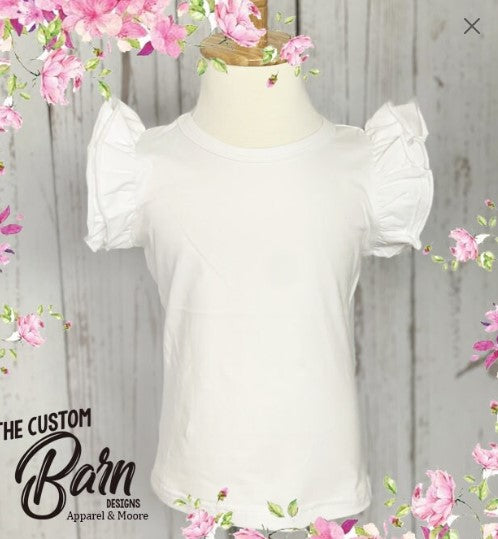 Girls Blank ruffled Sleeve T-shirt, EMBROIDERY BLANKS, Htv vinyl blanks, 100% cotton, white ruffled shirts
